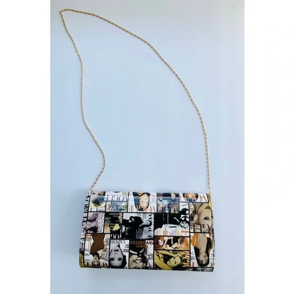 Vogue Magazine Cover All Over Print Patent Leather Envelope Chain Strap - Picture 2 of 9